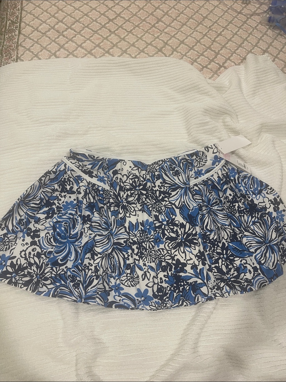 Lilly Pulitzer Blue and White Floral Mini Skirt